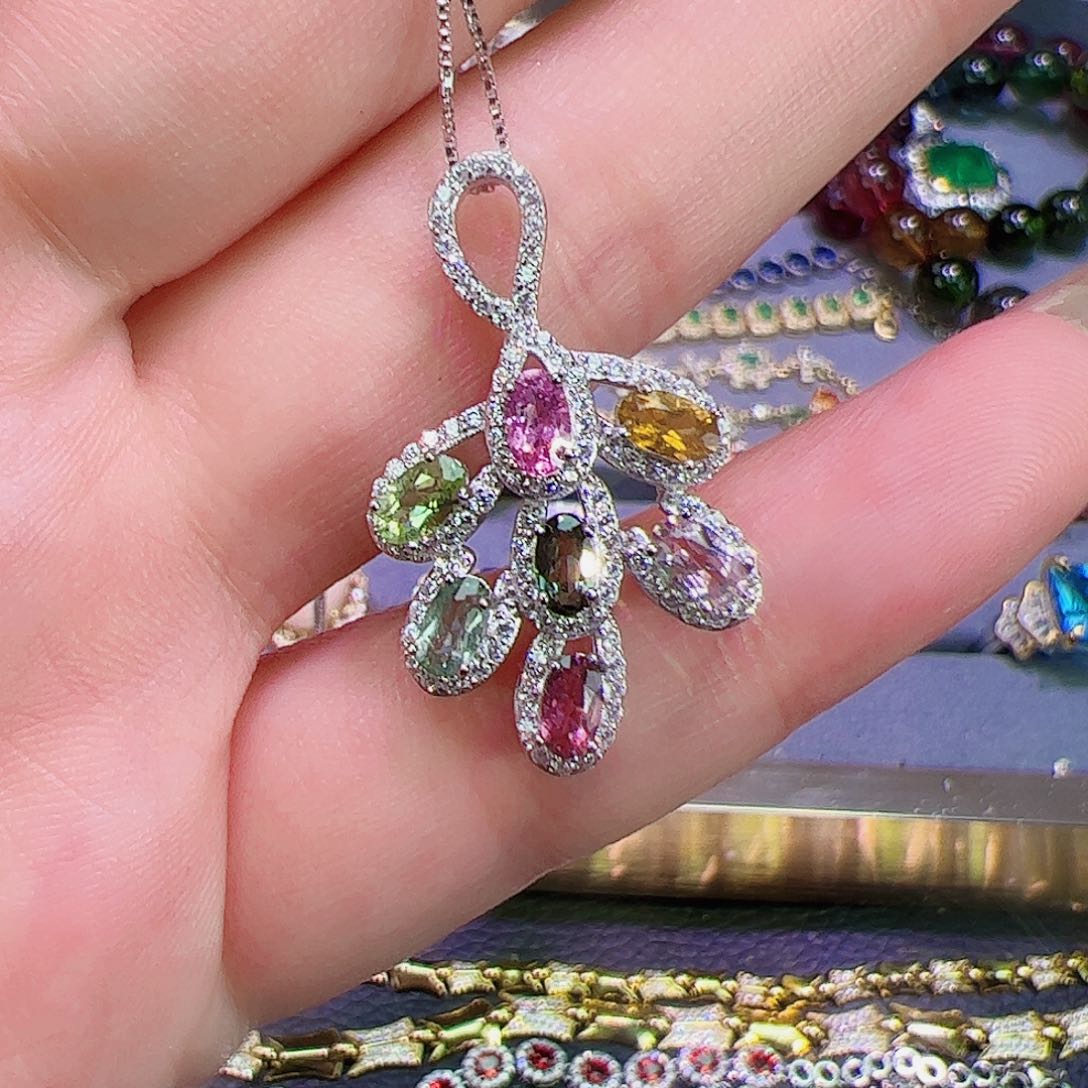 碧玺碧玺吊坠银S925镶嵌