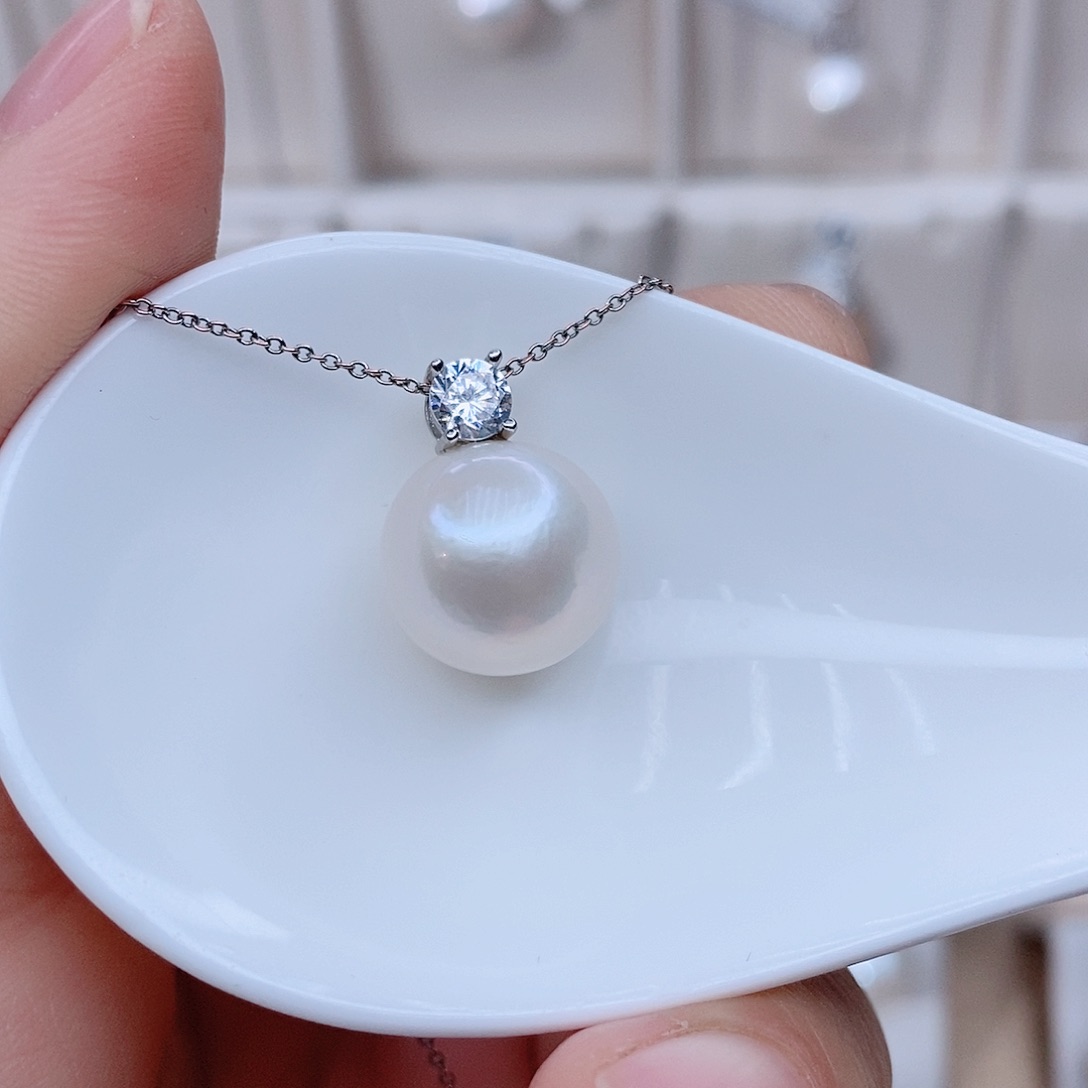 颈饰银S925镶嵌淡水珍珠@*儿