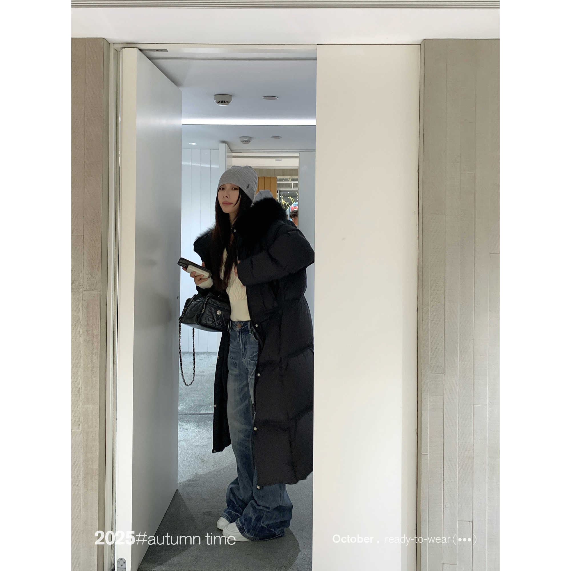 SUNONEONE 貉子毛领蓬蓬连帽长款羽绒服女冬季加厚保暖外套H1515W