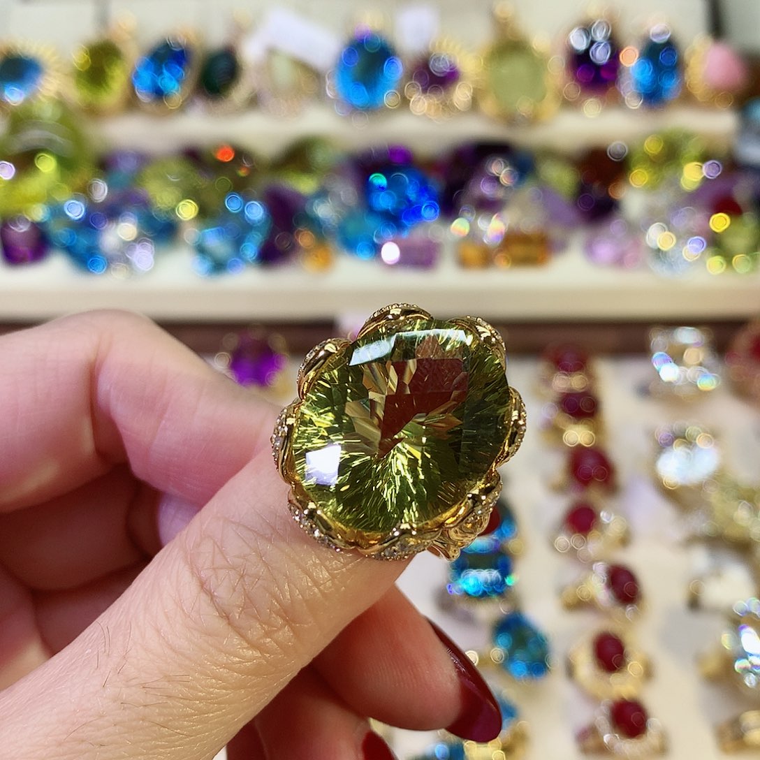 黄晶戒指银S925镀金镶嵌