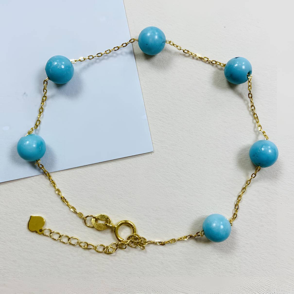 18k金天然绿松石满天星手链复古气质轻奢珠珠百搭蓝色简约 6mm