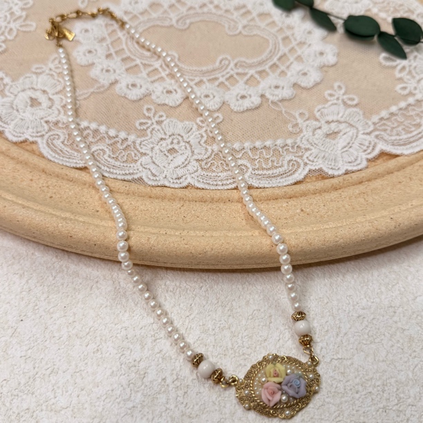 铜合金仿珍珠项链 【六六中古】孤品复古项链th6707链长53