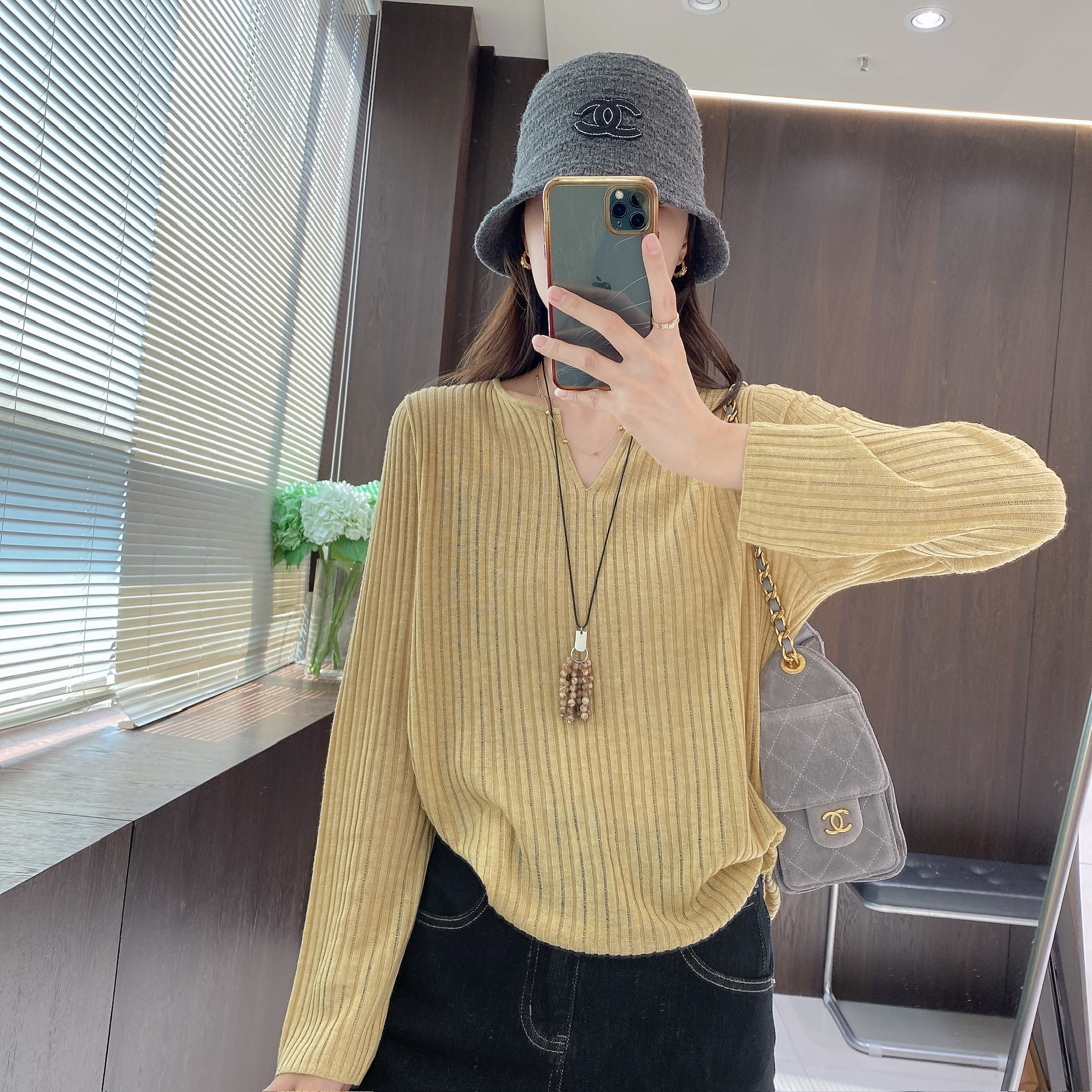 IMFLY金小金自制女装 针织衫DYW9612韩系早秋轻熟风针织V领上衣