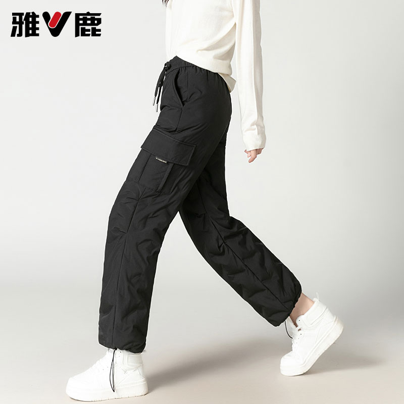 雅鹿羽绒裤女外穿休闲时尚工装加绒保暖冬季防风防寒棉裤2025冬