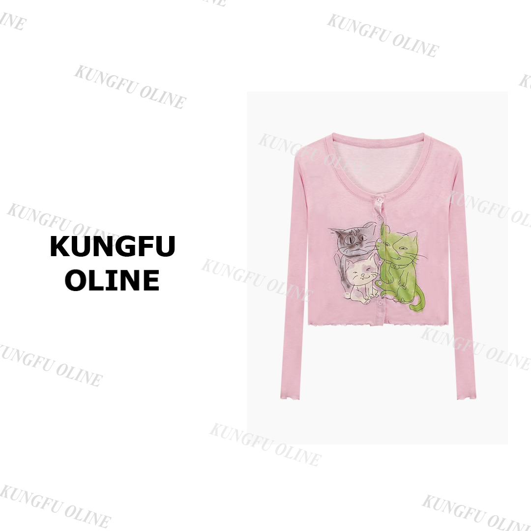 X【FF】【三小猫】KT13-05秋季流光风印花设计师时尚薄款上衣百搭开衫