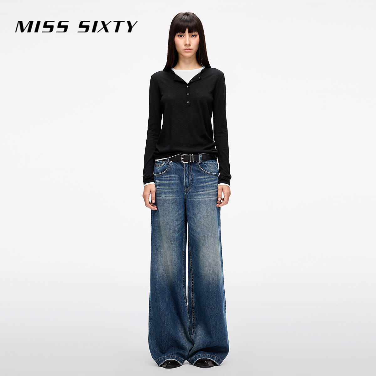 【妙妙专属】Miss Sixty2025新款绵羊毛混纺针织衫女假两件撞色