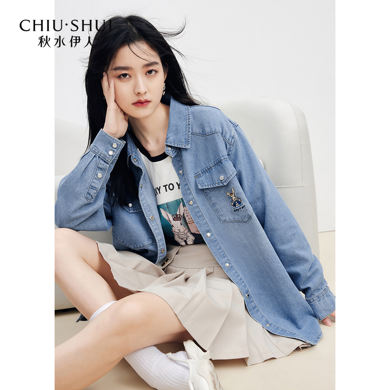 【丽公主】秋水伊人牛仔翻领衬衫女装上衣623112C176091