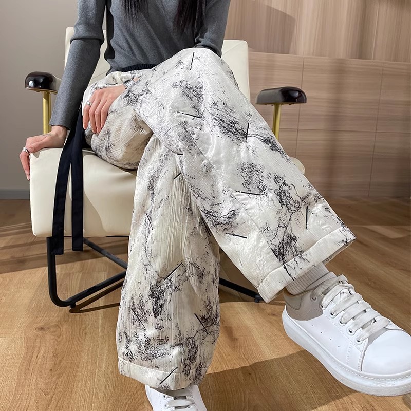 中式羽绒裤女冬季外穿2024新款东北加绒加厚直筒时尚妈妈国风棉裤