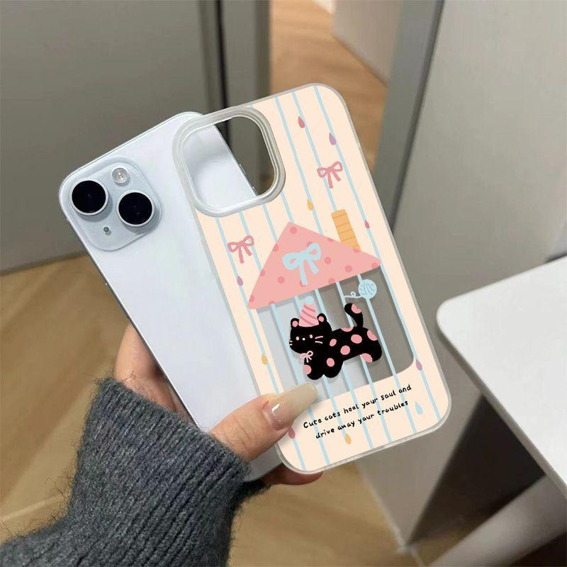 波点黑色猫咪适用苹果14/12pro/17手机壳潮款软壳设计