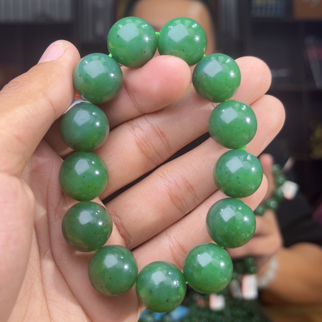 和田玉未镶嵌手串天然和田玉俄罗斯五号矿正阳绿卡16