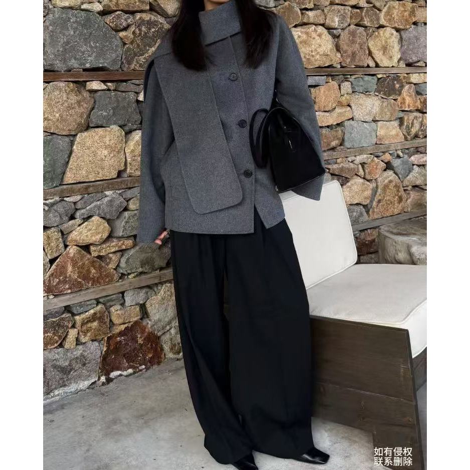 『朱小姐』秋冬设计感双面呢围巾式夹克外套 G343