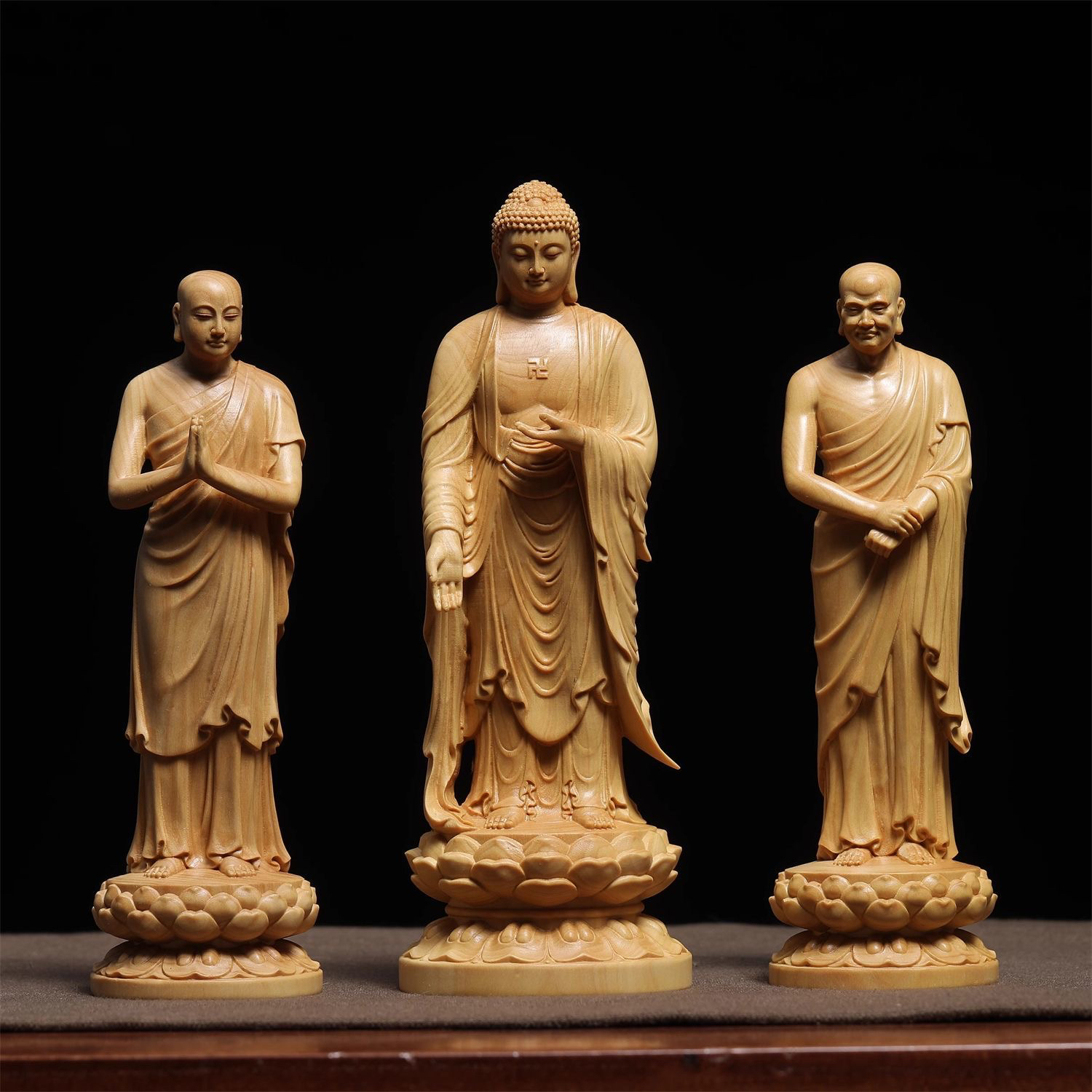 正宗小叶黄杨木精雕释迦牟尼佛阿难迦叶尊者摆件家居装饰品工艺品