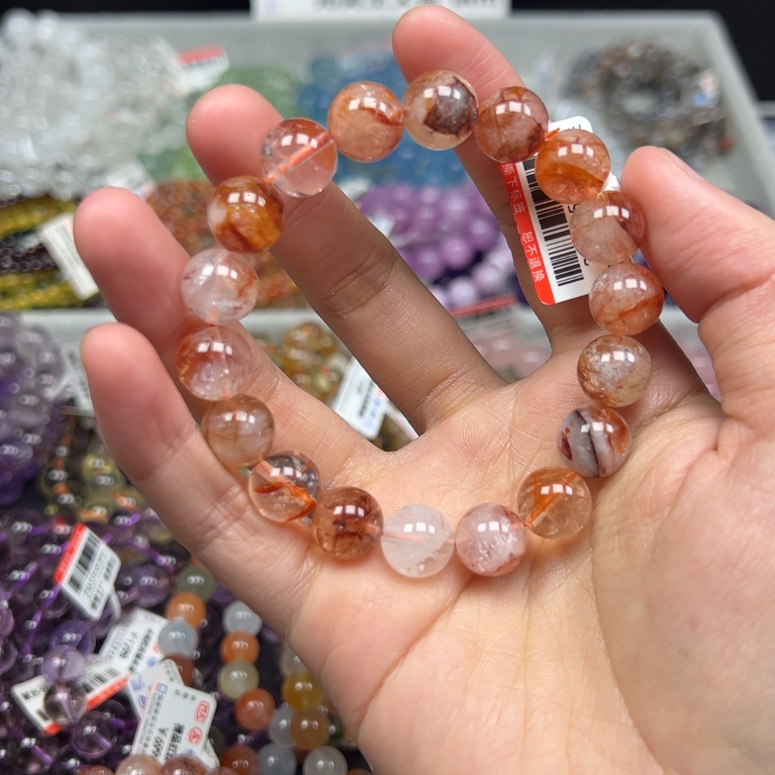 水晶手链未镶嵌卡11.5精品红胶花10