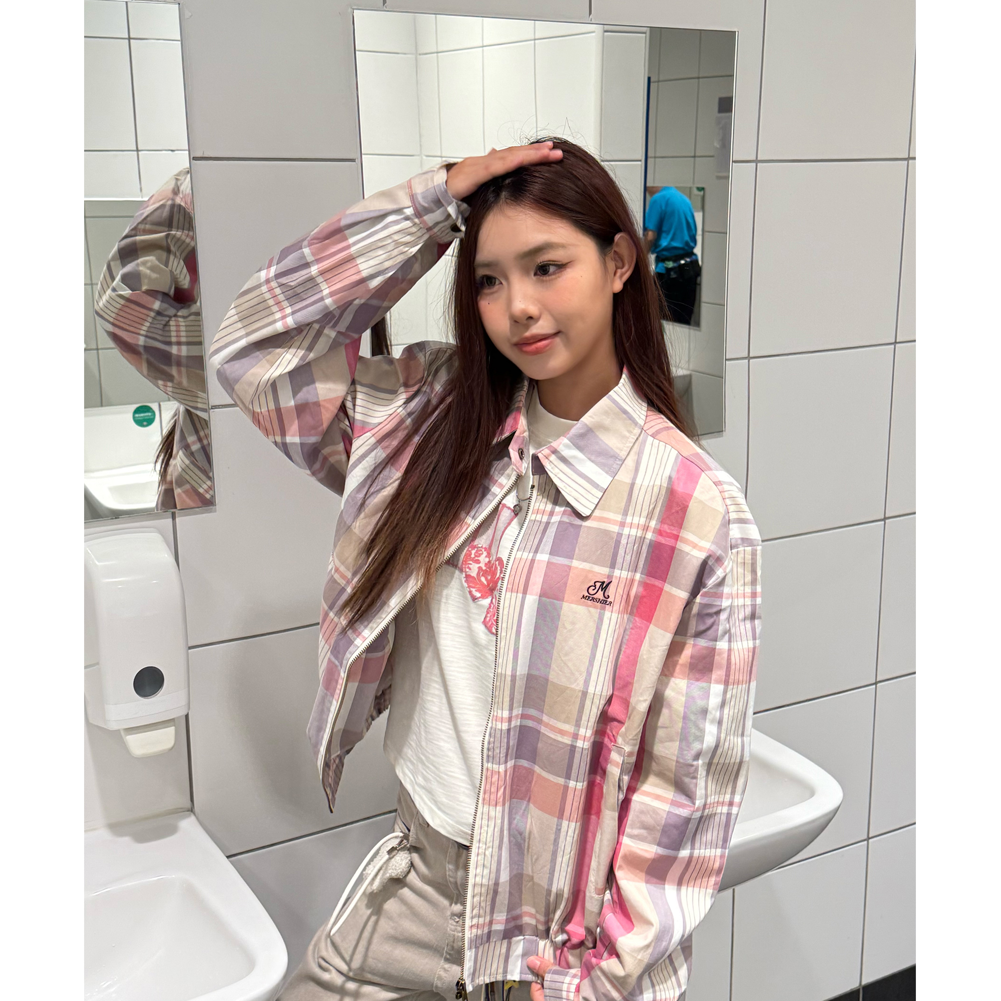 CBL菜不辣美式复古男女宽松休闲街头小众粉格子衬衫外套夹克春秋