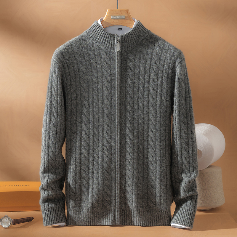 【LP同款】100%山羊绒540克半高领麻花拉链羊绒开衫开衫外套毛衣