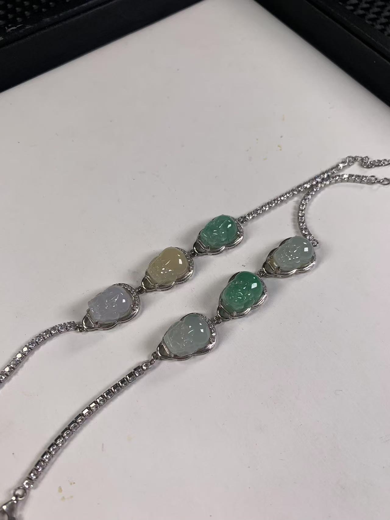 S925银镶嵌翡翠A货貔貅手链多样性发货，发一件