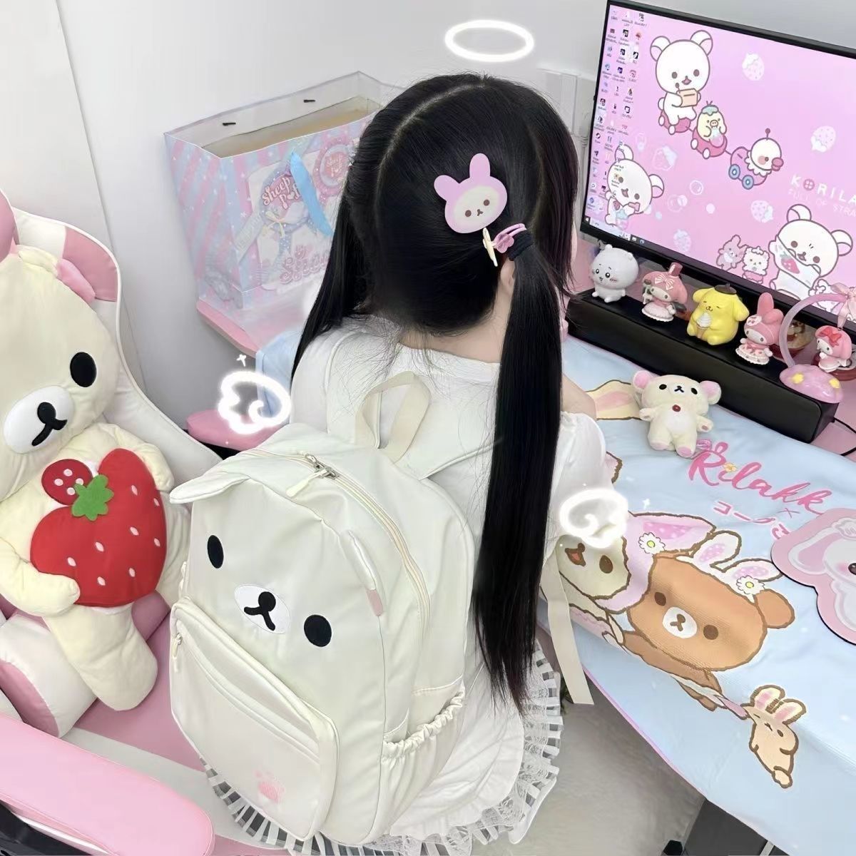 【吖比】新款轻松熊背包大容量日系可爱棕色奶白百搭汽车摆件饰品