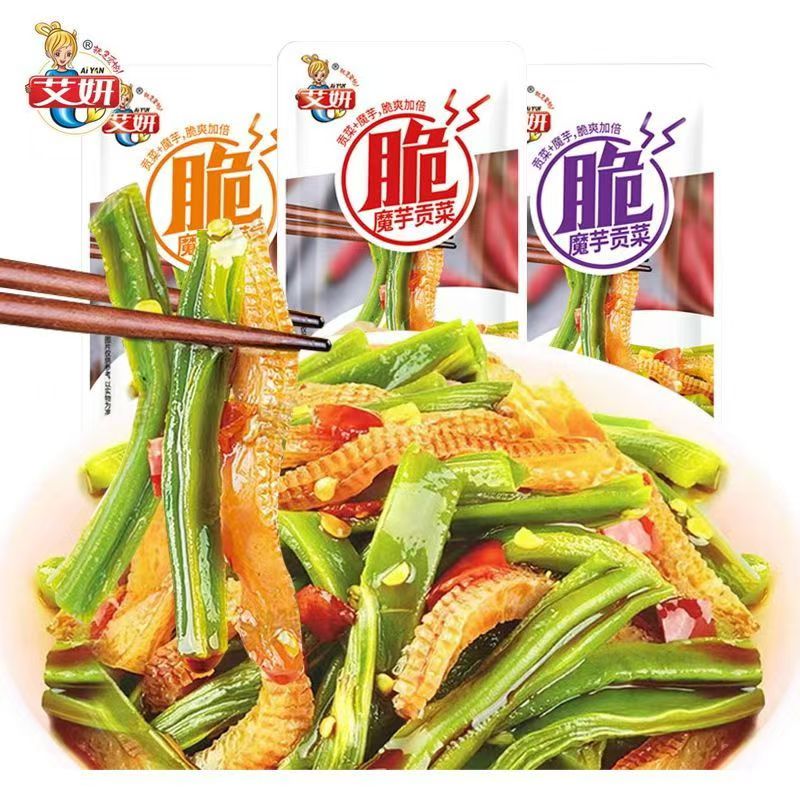 【新疆包邮】艾妍魔芋贡菜香辣味/麻酱脆300g/盒+魔芋干14g*4袋零食