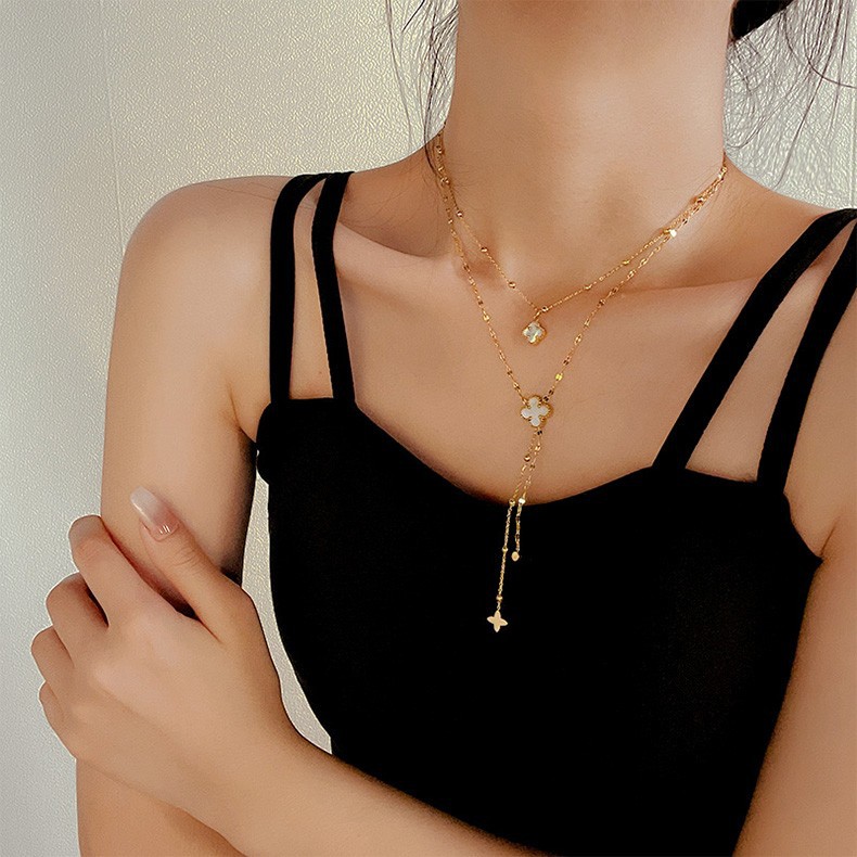 钛钢项链 法式浪漫双面四叶项链213