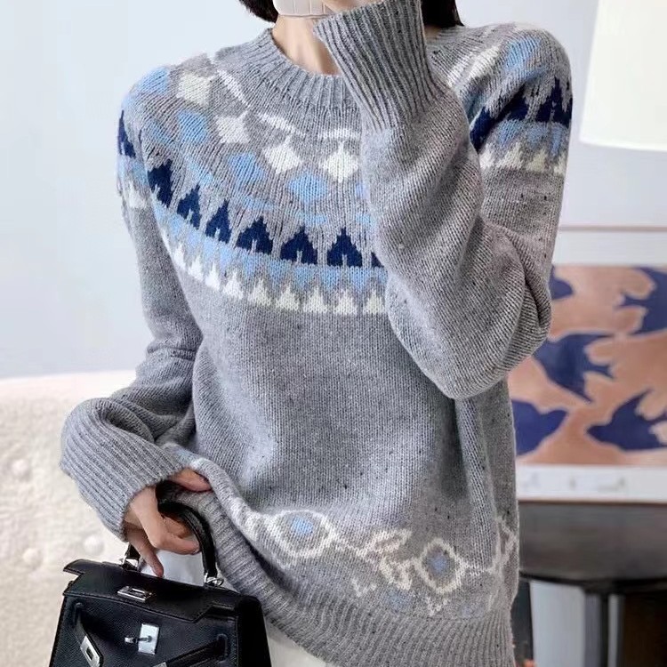 提花厚款女常规费尔岛提花衫羊毛衫慵懒风