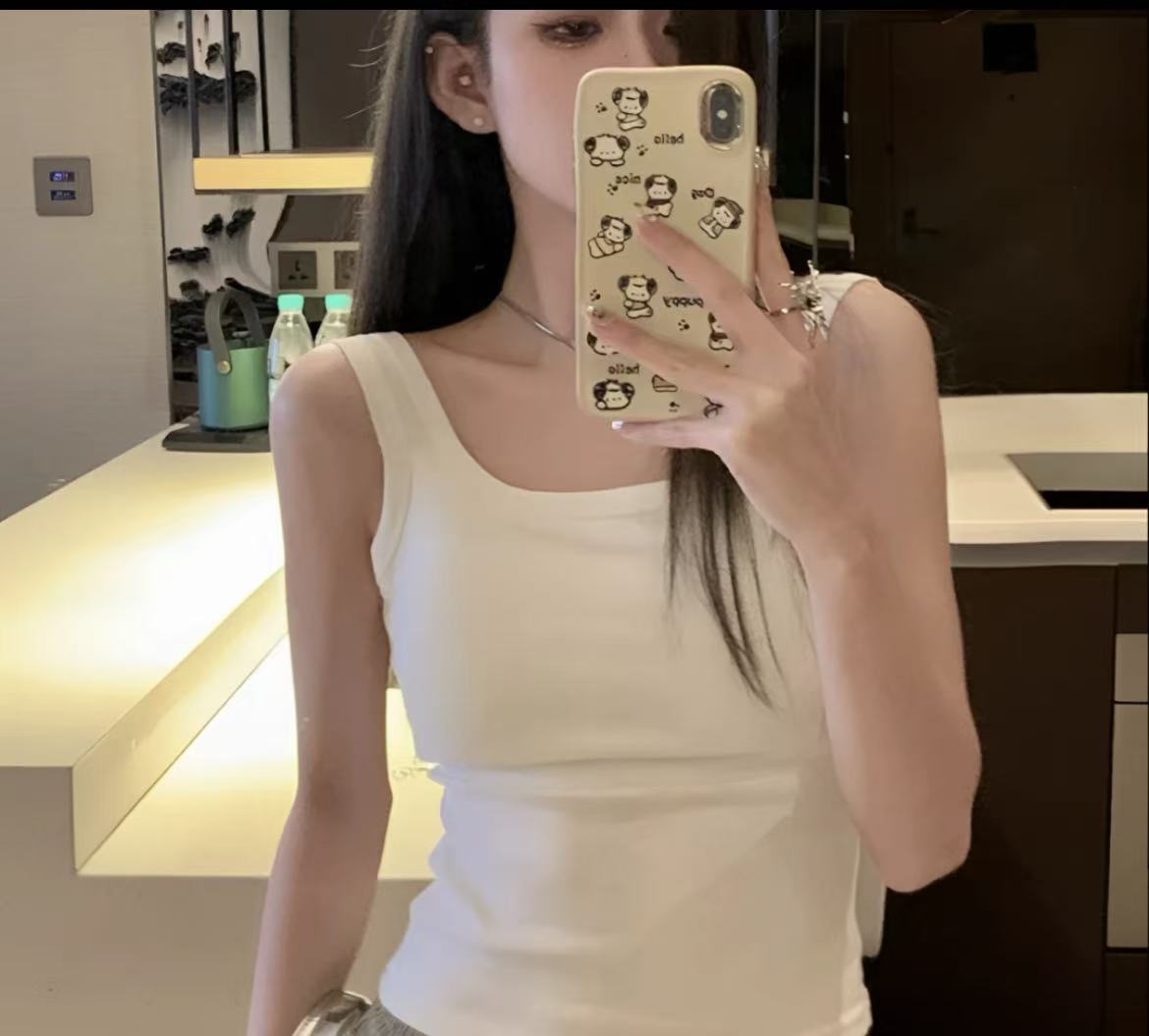 8831韩版吊带背心女白色百搭外穿带胸垫一体舒适美背性感打底上衣