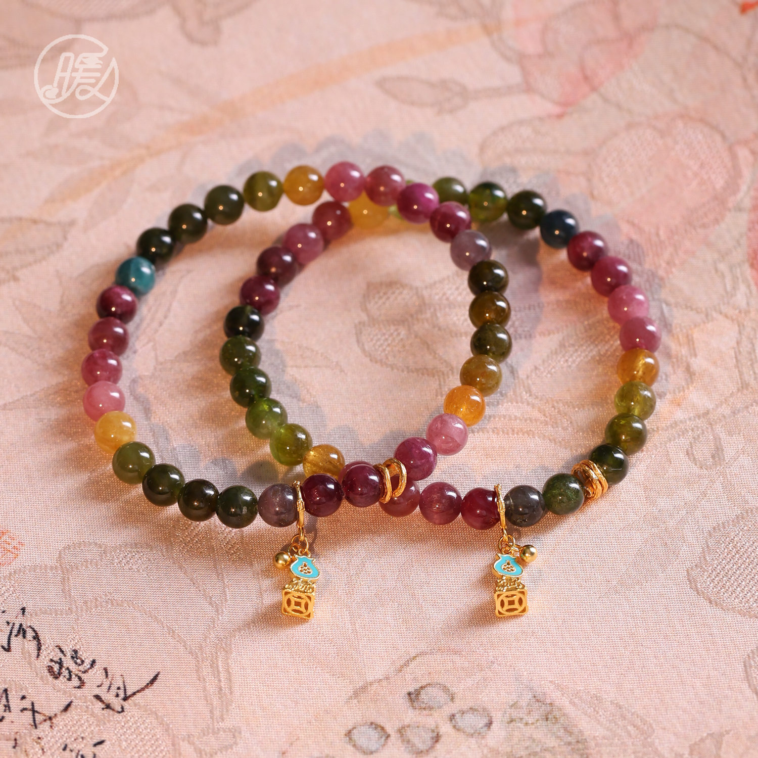 单圈碧玺手串6mm搭配称心如意吊坠手链F5206多样性发一