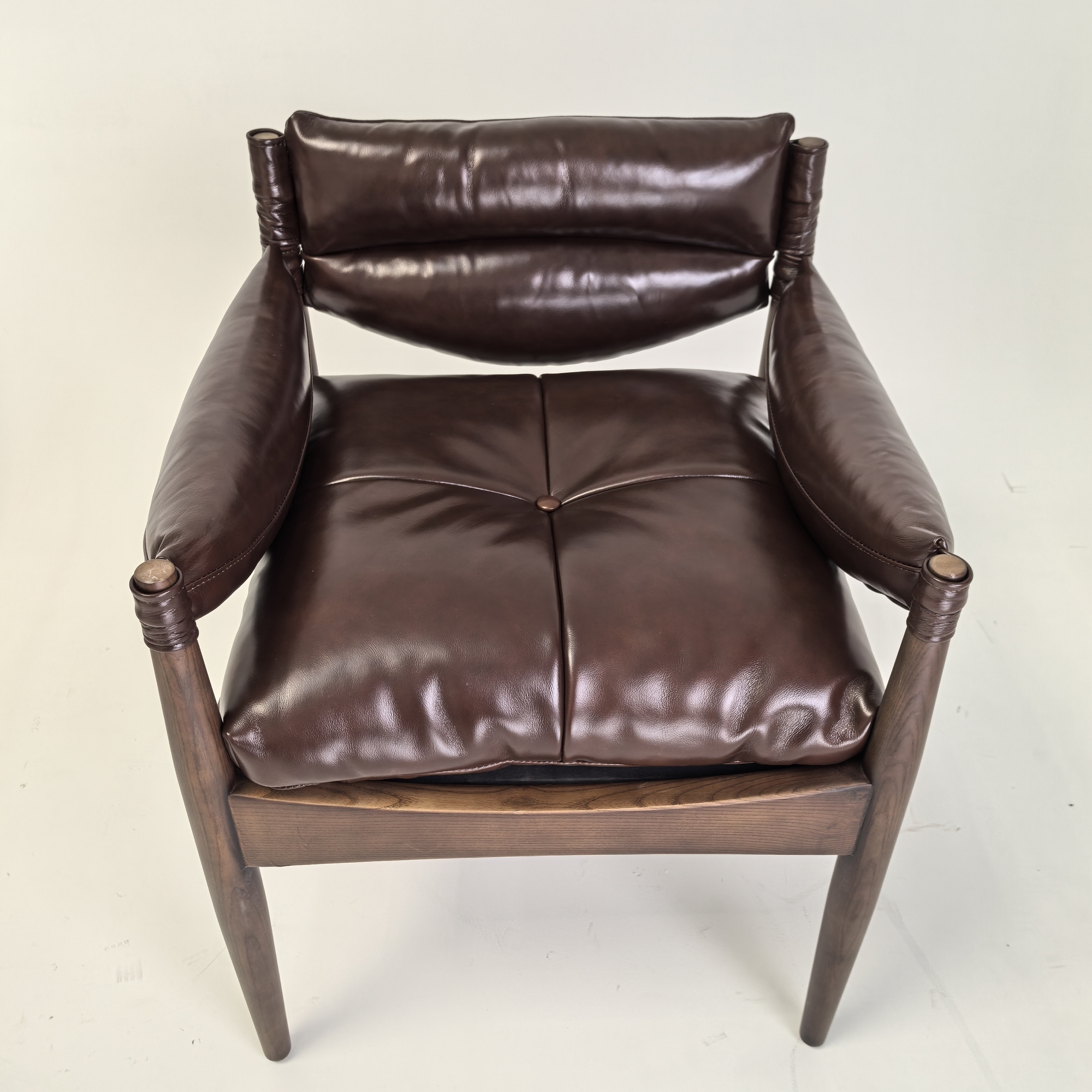 【楠城】家用休闲椅北美白蜡木轻奢头层牛皮设计师沙发绅士椅餐椅