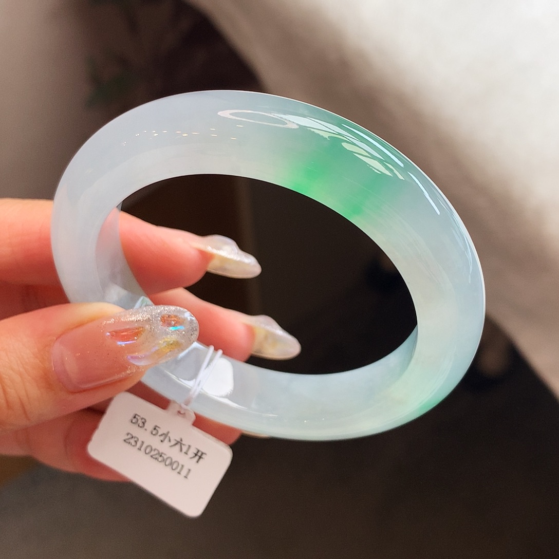 翡翠未镶嵌手镯53.5冰阳金丝绿正圈（具体价格咨询客服）