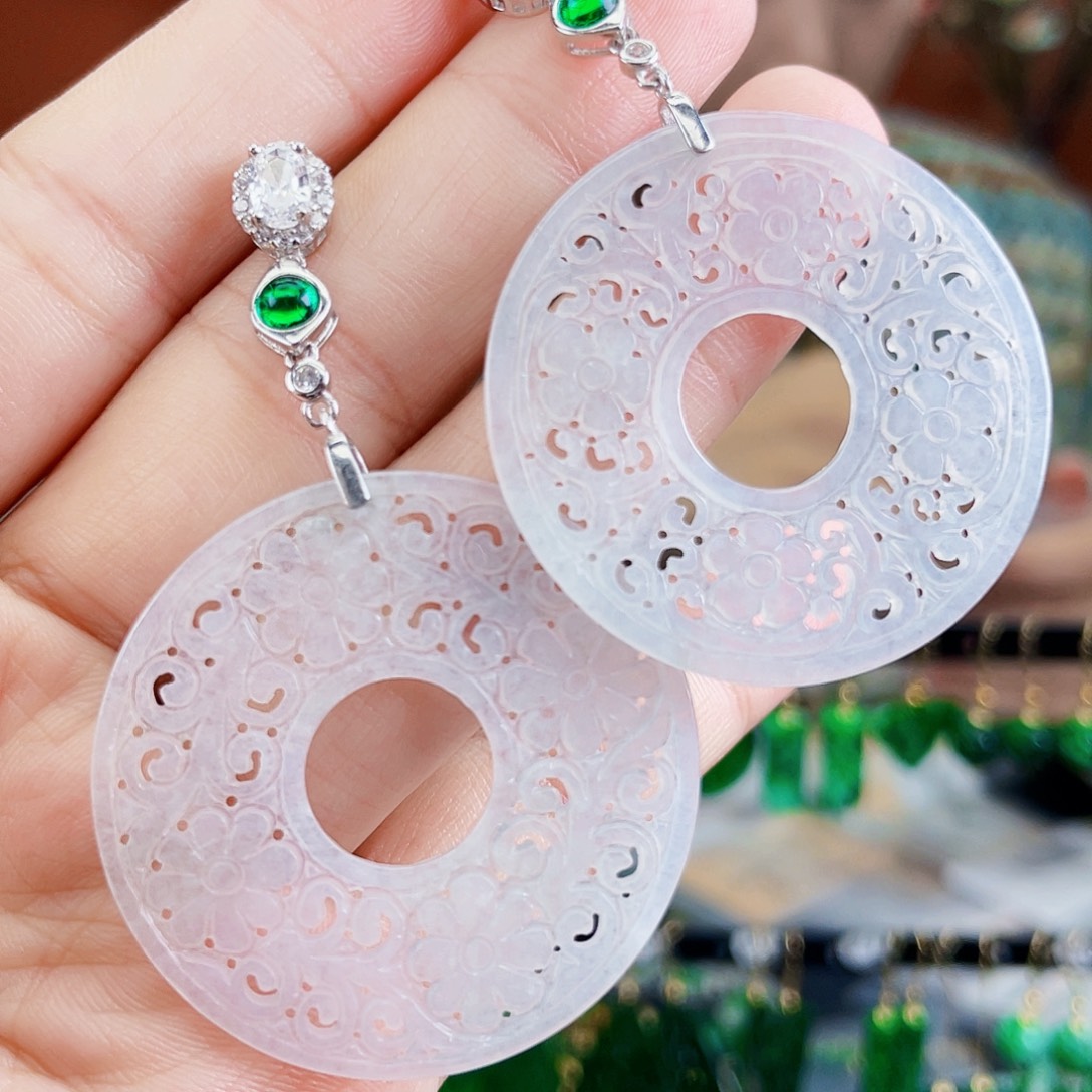 翡翠银S925镶嵌耳饰