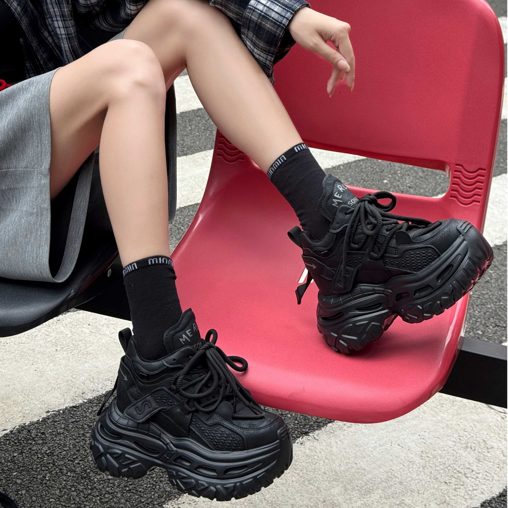 增高10CM2025冬季新款女鞋时尚百搭厚底加绒老爹鞋7917-35