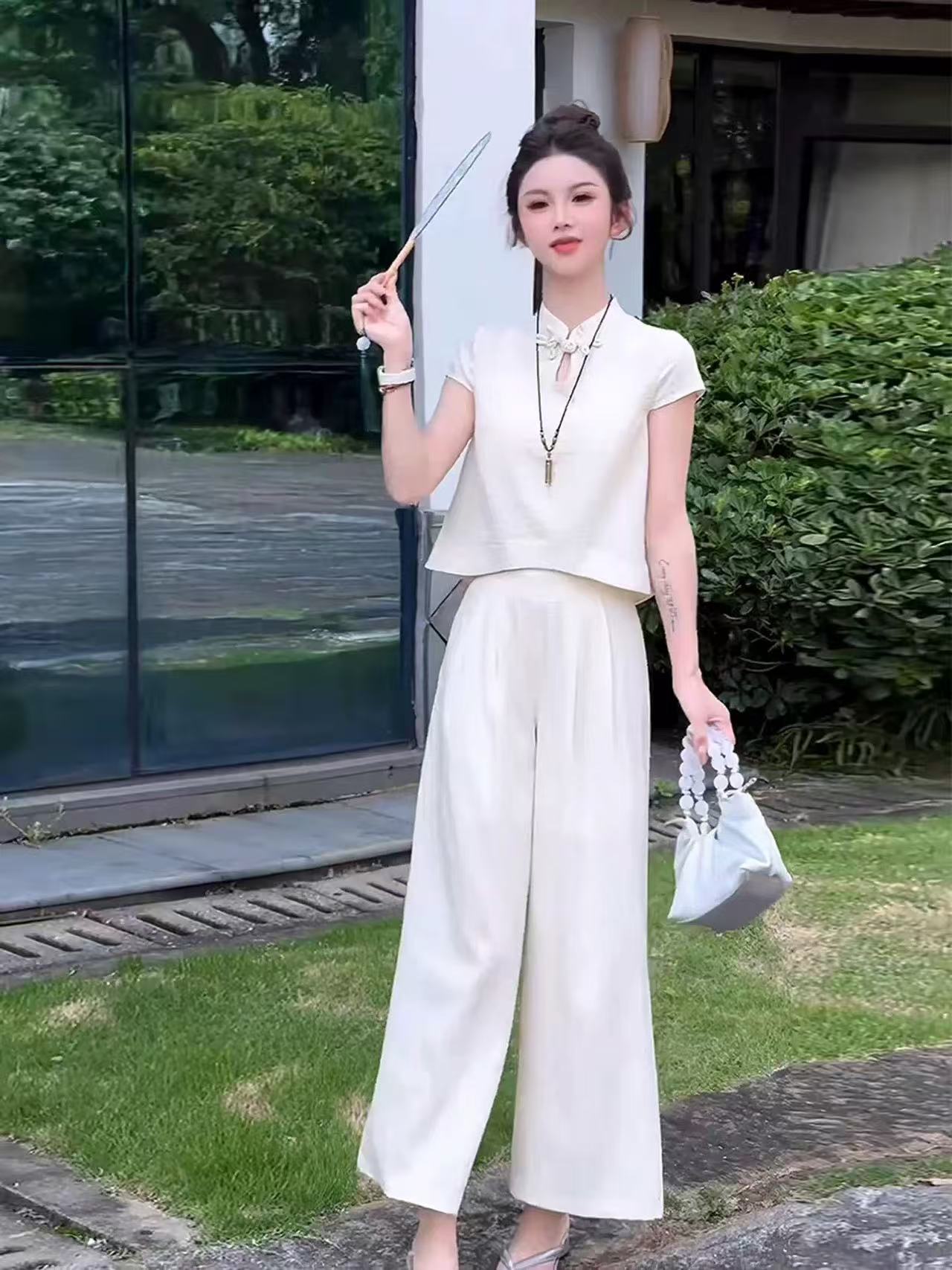 【慕妍专属】618（衣长50裤长90）超火新中式国风阔腿裤两件套