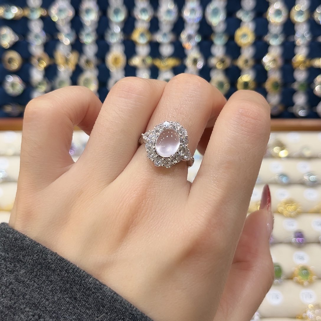 芙蓉石女款银S925镶嵌戒指