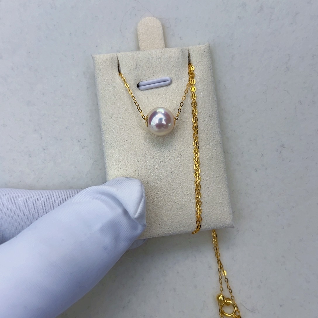 海水珍珠海水akoya路路通吊坠8-9mm18K金镶嵌