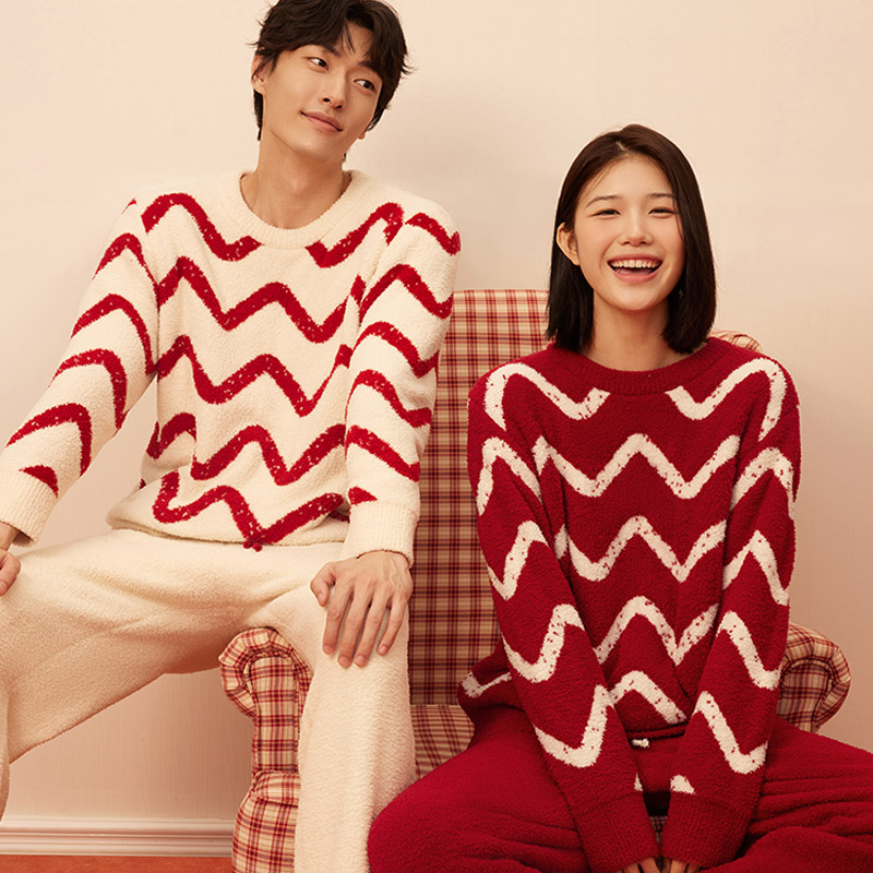 珊瑚绒睡衣秋冬款女法兰绒本命年情侣套装红色结婚圣诞男士家居服