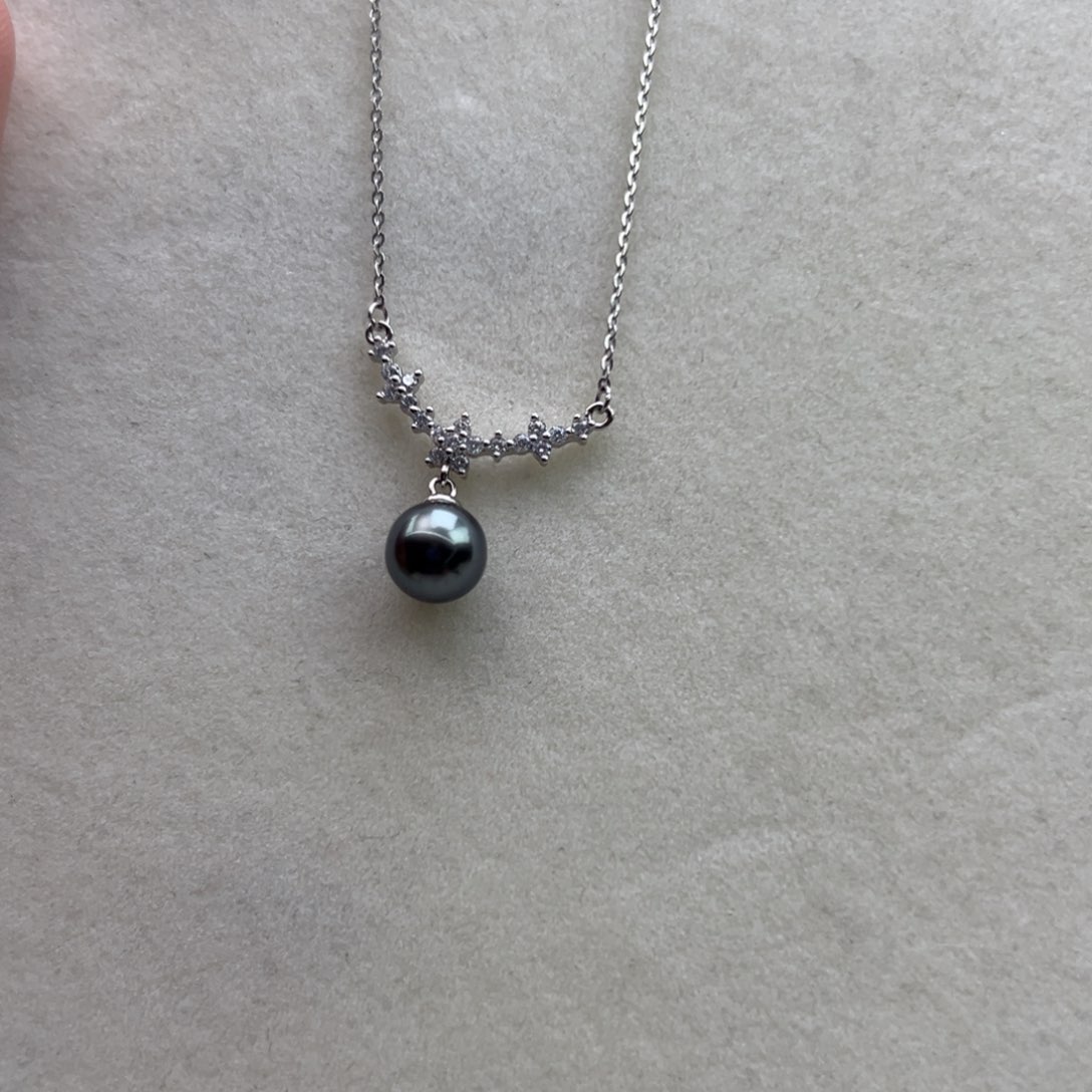 银S925镶嵌套链海水珍珠8mm大溪地繁星套链