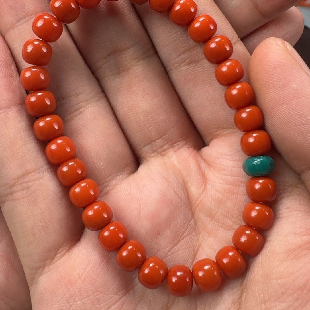 南红玛瑙柿子红老型手串7➕mm未镶嵌E*a