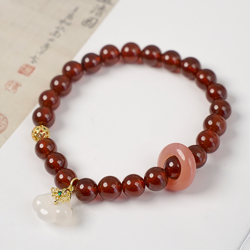 天然橙石榴石如意锁女式手链多样性发一-8571