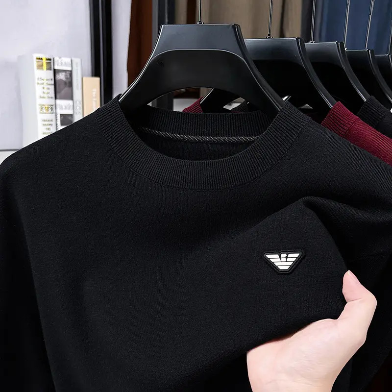 意大利品牌镭铯金属标长袖羊毛毛衣男百搭秋季时尚休闲针织秋冬