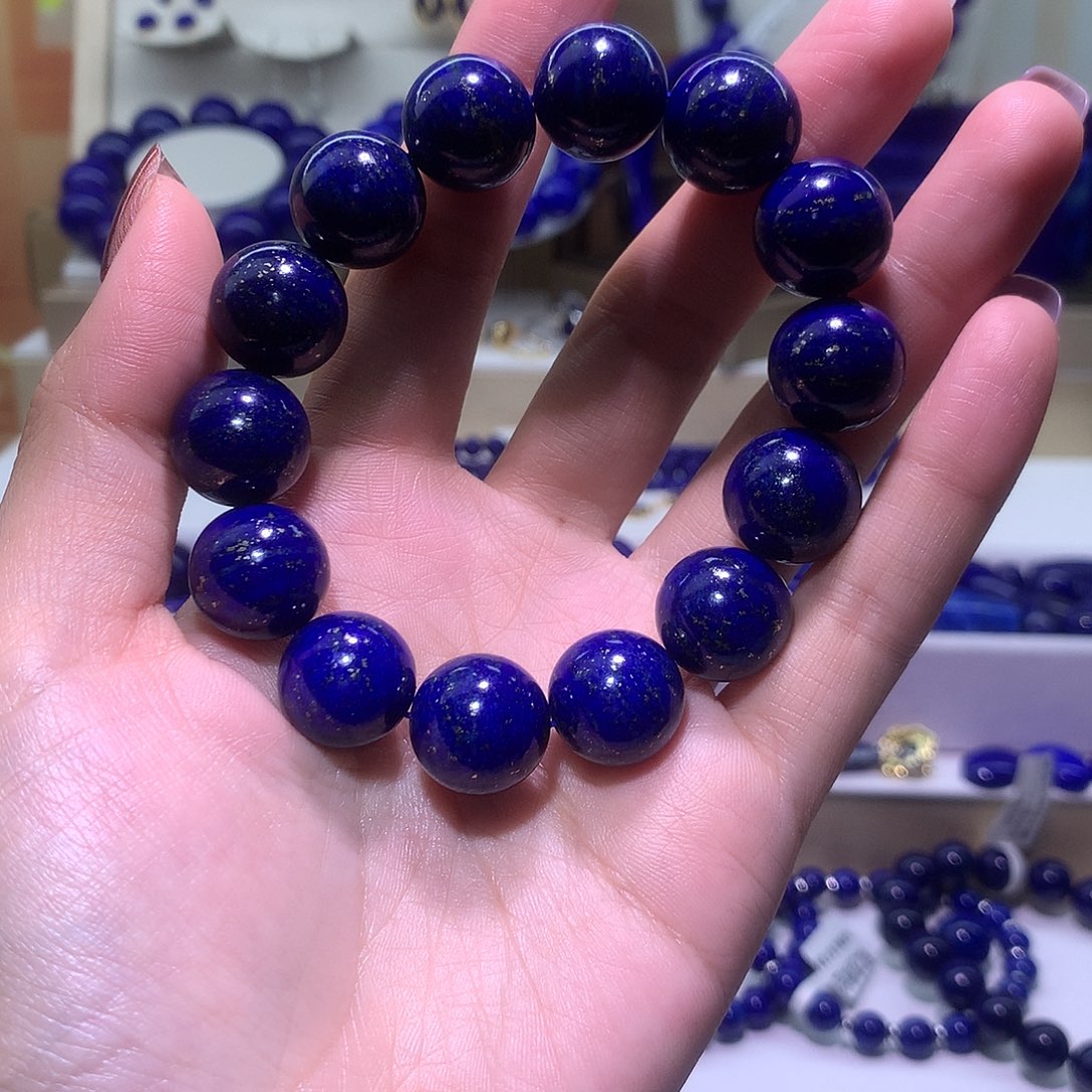 闹***子青金石未镶嵌天然原矿圆珠手串15m +