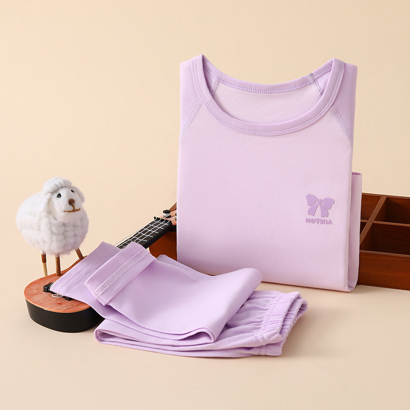 2025新款儿童莱卡内衣套装纯色拼接棉质男女孩秋衣裤中小童装睡衣