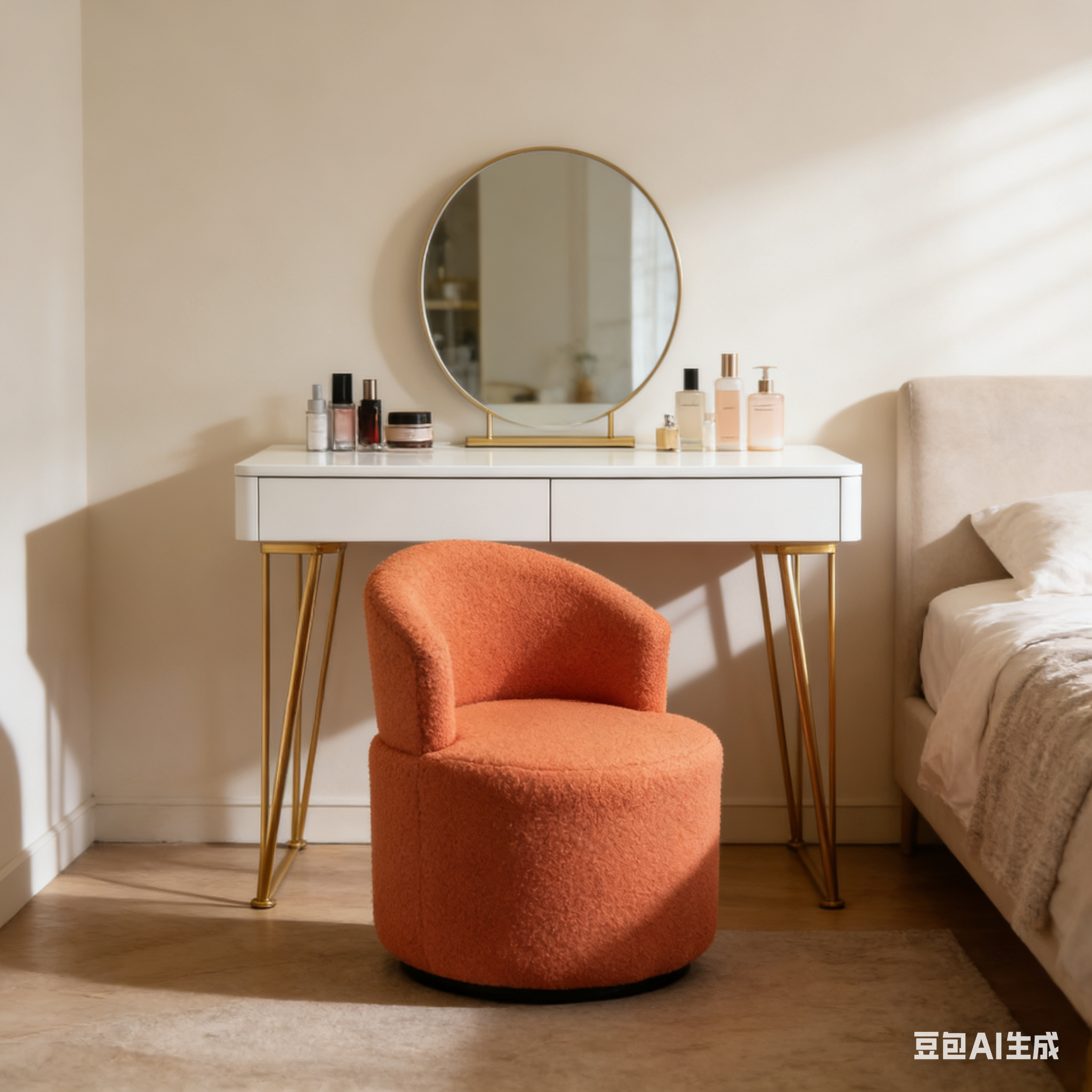 奶油风轻奢旋转化妆凳设计师款卧室梳妆椅简约梳妆椅凳子家用洽谈