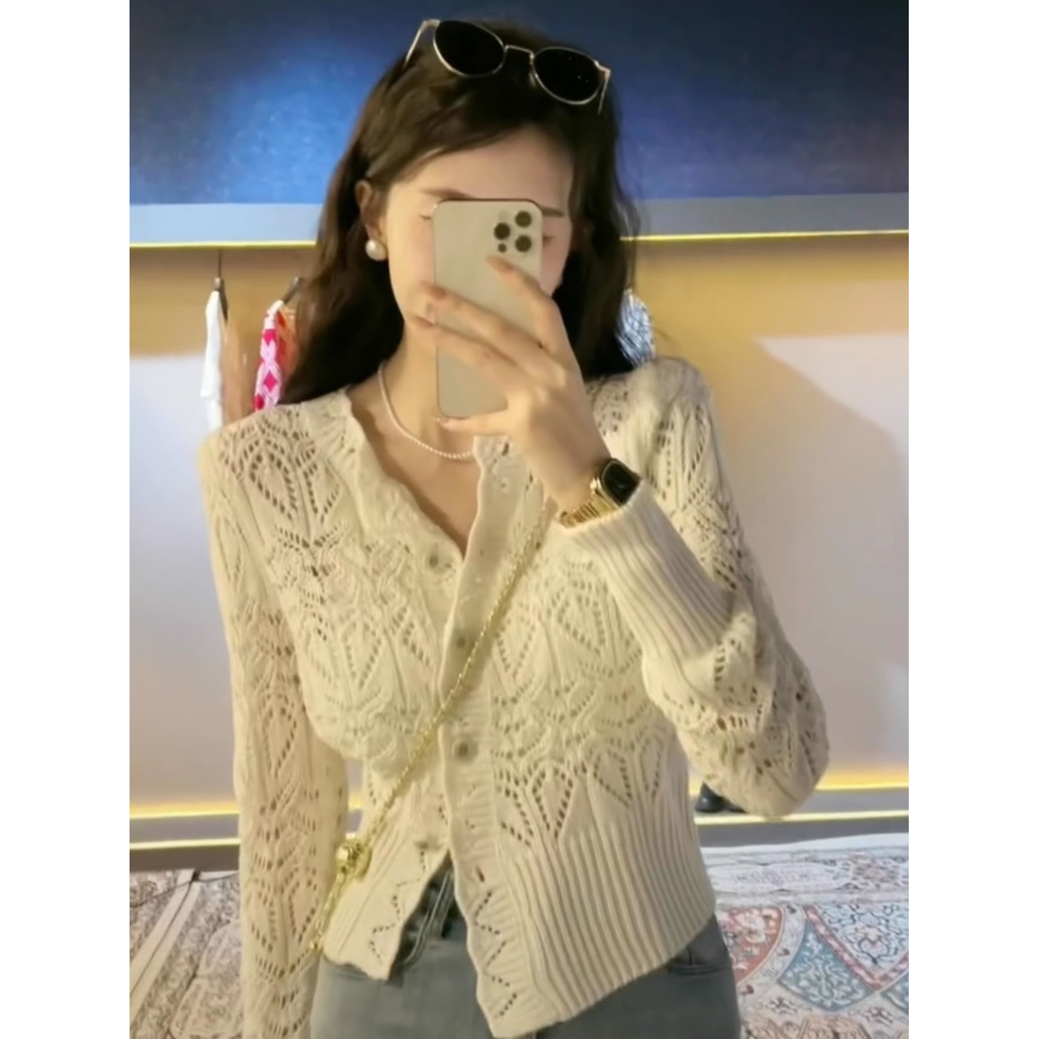 设计感钩花镂空针织衫女2025年秋季新款时尚洋气开衫毛衣外穿上衣