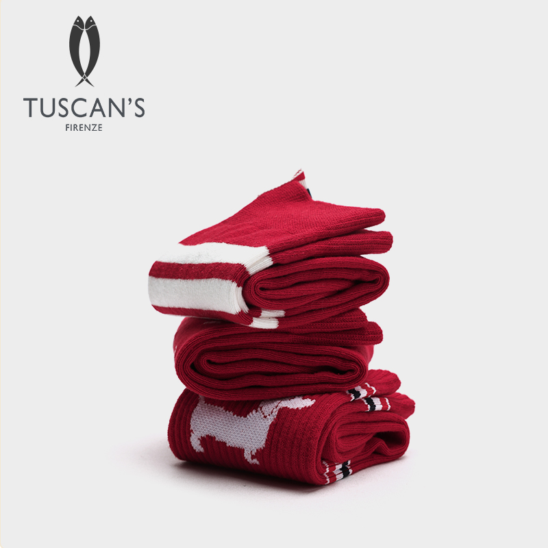 TUSCAN'S CREATIONS秋冬季红色中筒轻职风本命年中筒袜休闲风袜子