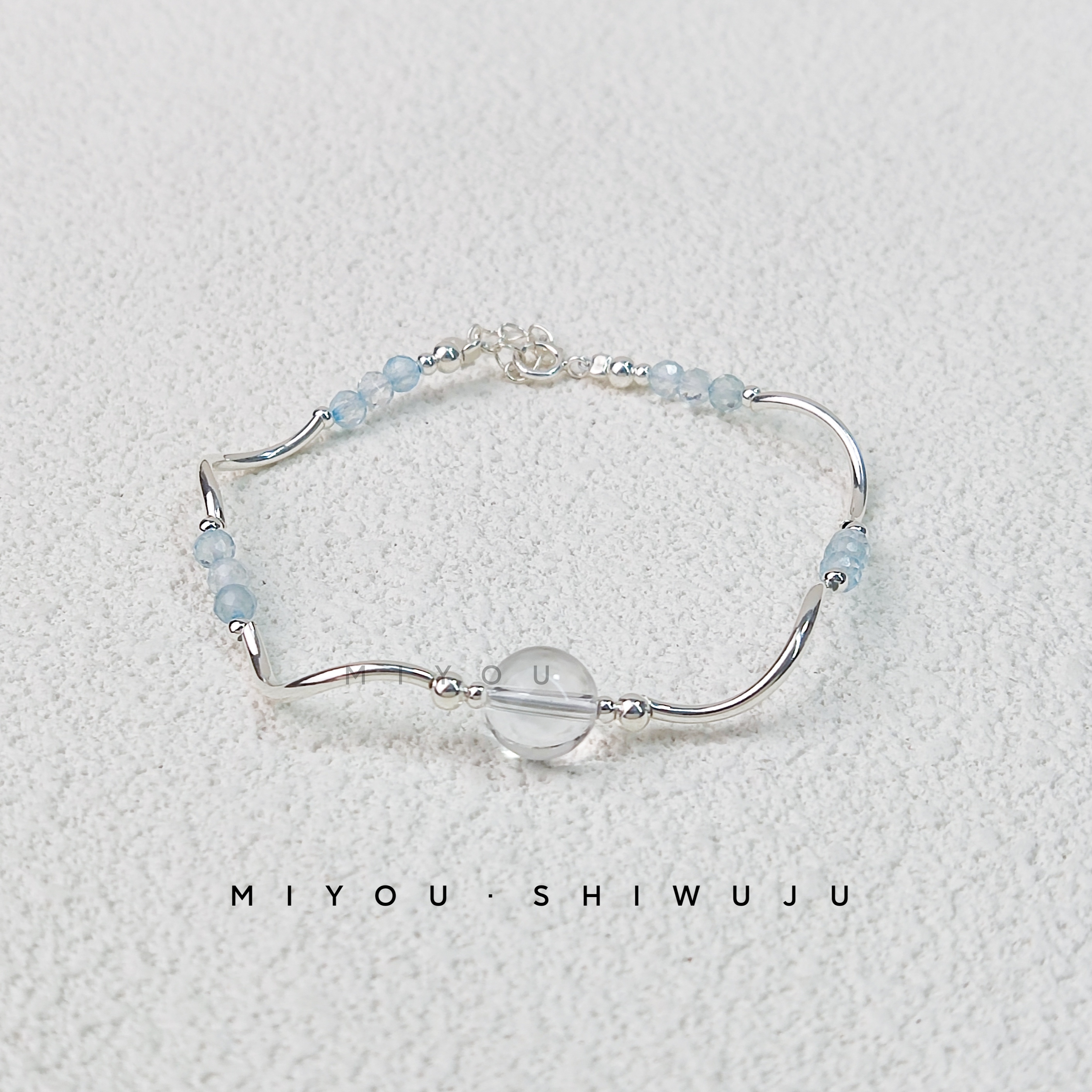 【弯弯】托帕石白水手链925银弯管浅蓝色气质轻奢时尚不规则