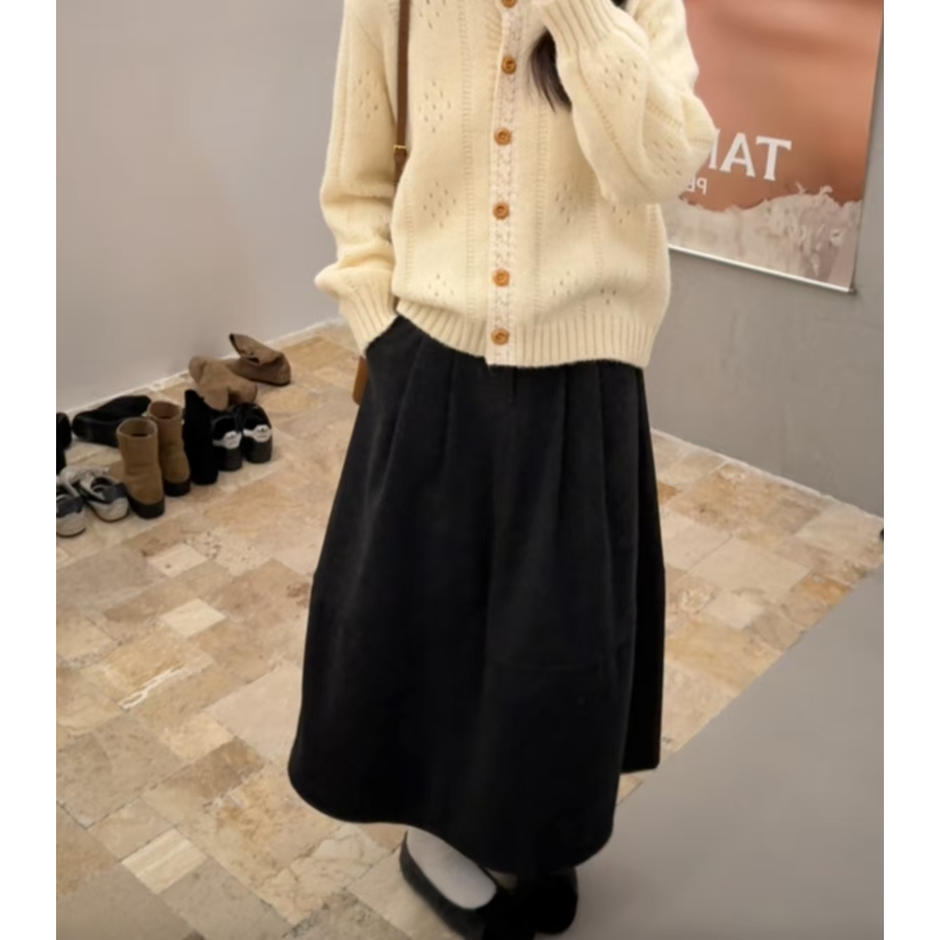 26079#秋冬毛呢花苞裙显瘦宽松高腰百搭中长款A字半裙女