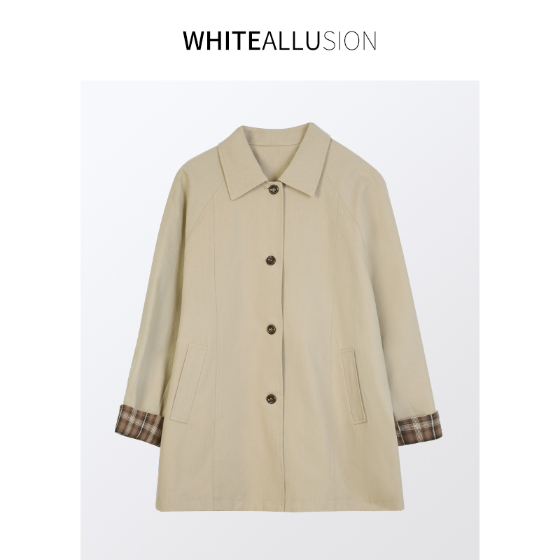 素典年中清仓【2643】韩版宽松显瘦风衣气质翻领长袖百搭中长款外套