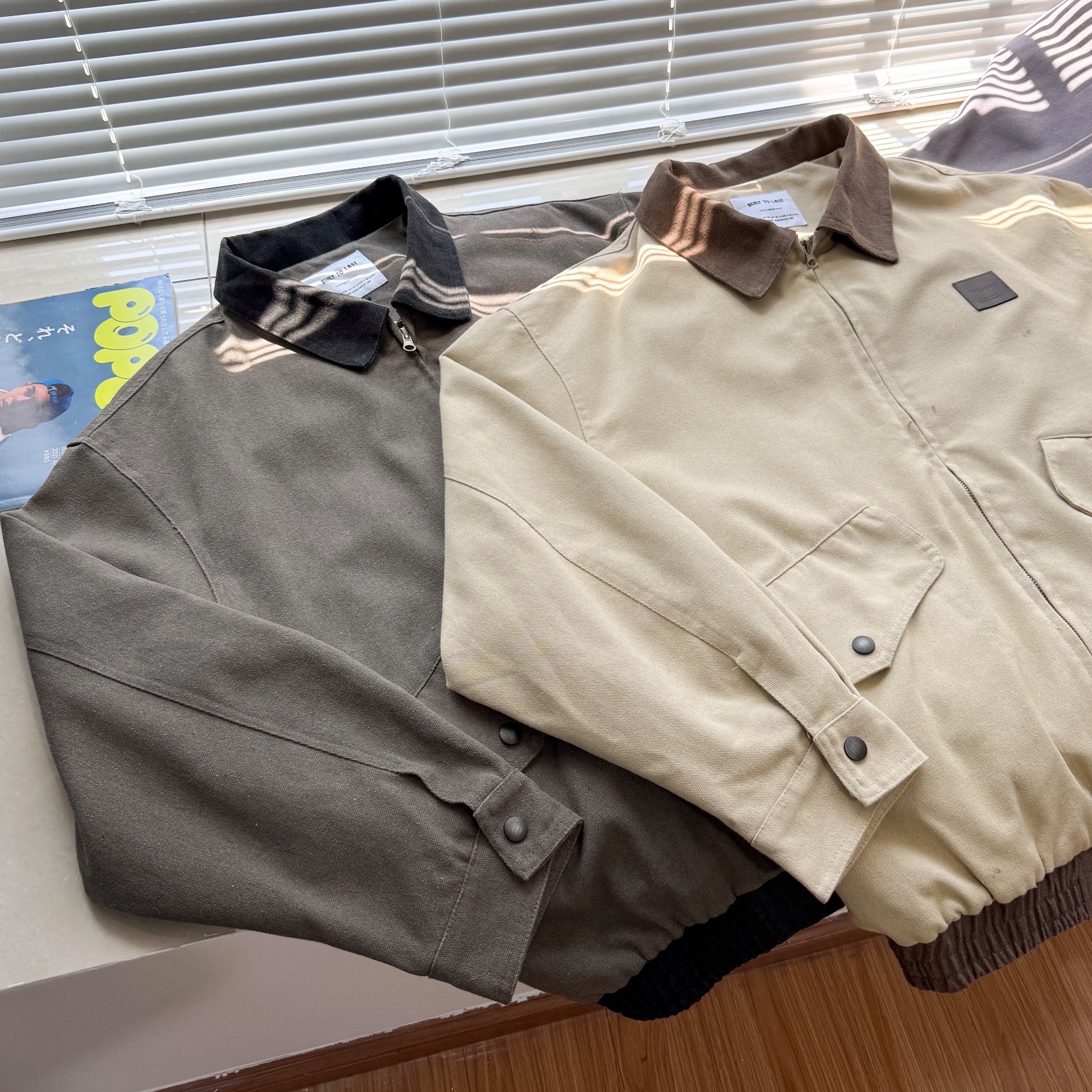 底特律复古水洗重工夹克翻领下摆撞色高街小众潮牌宽松工装外套