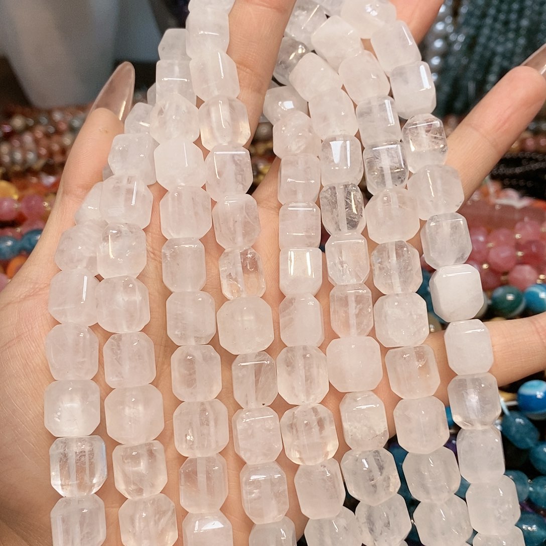玛瑙/玉髓散珠天然白水晶方糖11mm一条