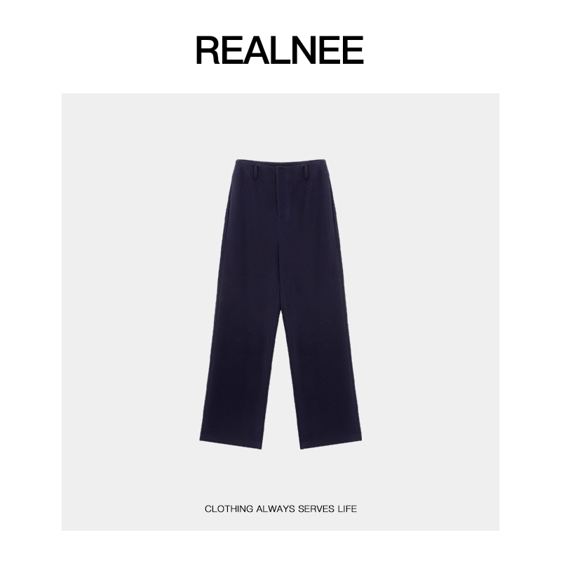 REALNEEI【极简行迹】眻毛厚底遮胯修饰梨型直筒保暖休闲裤04330