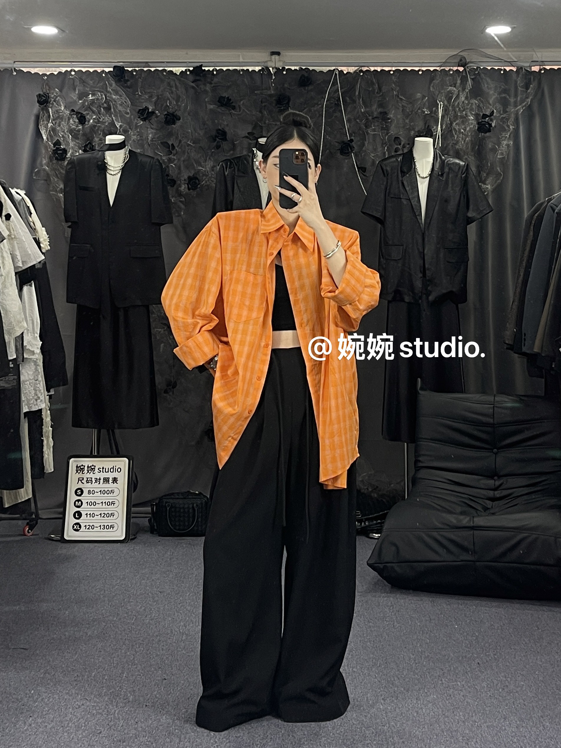 【婉婉studio】韩版宽松显瘦百搭休闲格子长袖衬衫上衣中长款衬衣潮
